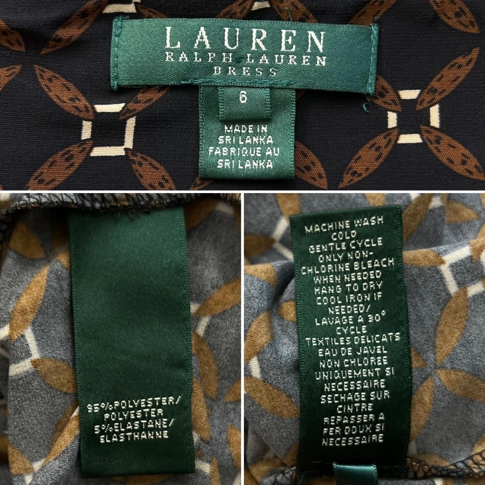 Lauren Ralph Lauren Sheath Dress Size 6 Brown Black‎ Ruched Side - Picture 12 of 12